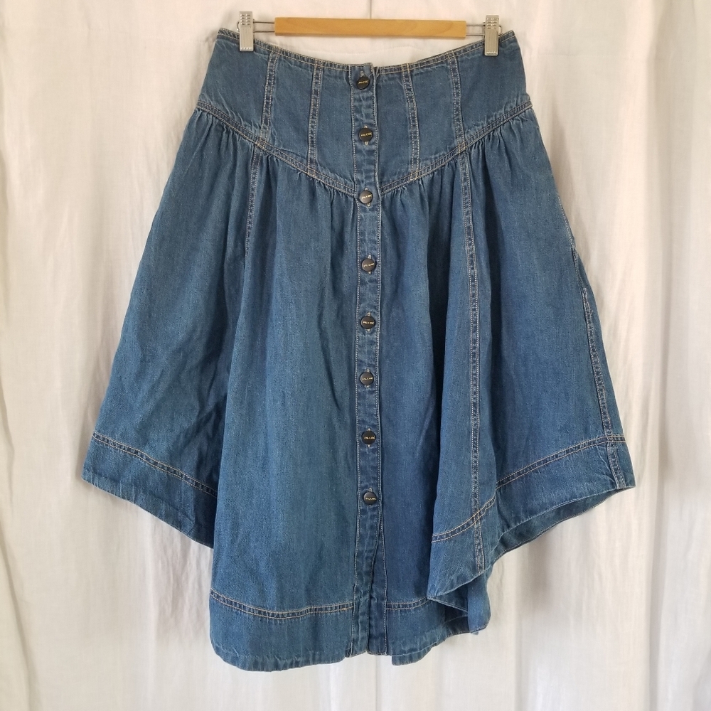 Anthropologie | Pilcro Pleated Basque-Waist Denim Skirt - Picture 2 of 9